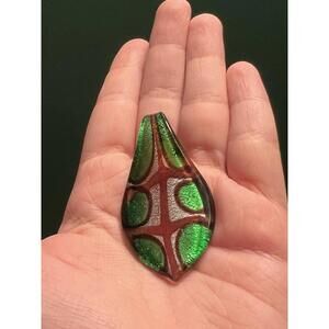 VINTAGE Y2K FAIRYCORE COTTAGECORE GREEN LEAF GLASS TEAR DROP PENDANT